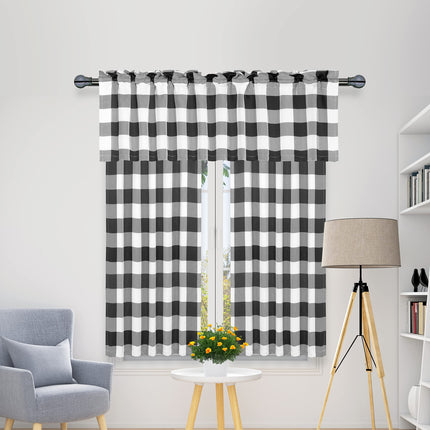 Simple Deluxe 3 Pcs Kitchen Curtains Buffalo Plaid