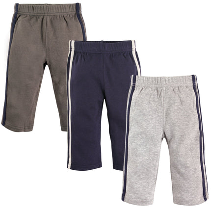 Hudson Baby Baby Cotton Pants, 3 Pack, Blue/Gray,