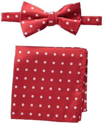 Stacy Adams Men's Satin Dot Bow Tie Set, Fire Red,