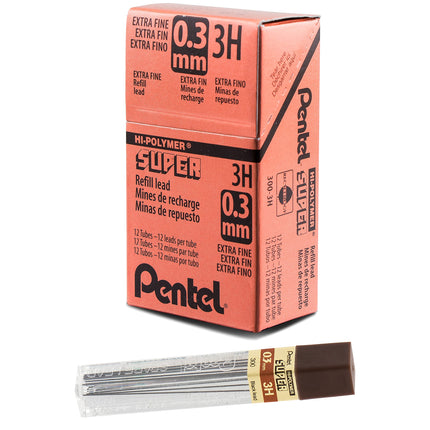 Pentel Super Hi-Polymer Lead, 0.3mm, Extra Fine, 3