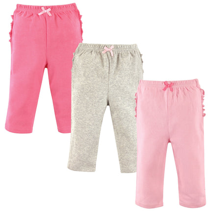 Hudson Baby Baby Cotton Pants, 3 Pack, Pink/Gray,