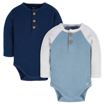 Gerber Baby Boys' Long Sleeve Henley Onesies (2 Pa