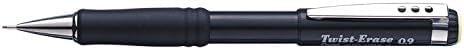 Crayon mécanique Pentel 0,9 mm Twist Erase III, Gomme rétractable, Mines HB Super Hi-Polymer préchargées, Corps noir, Lot de 3