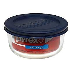 Pyrex Simply Store Glass Round Food Container Set with Blue Lids (6-Piece)