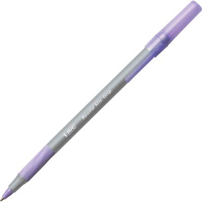 BIC Round Stic Grip Xtra Comfort Ballpoint Pen, Medium Point (1.2mm), Purple, 12-Count