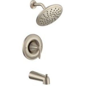 Garniture de robinet de baignoire et de douche Moen Eva en nickel brossé avec pomme de douche à fonction éco, valve requise, T2233EPBN