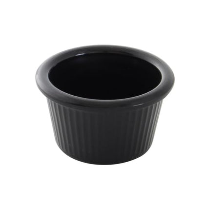 FSE PL507BL1 Ramequín, 1-1/2 oz., 2-1/2" Diám., Redondo, Acanalado, Apto para Lavavajillas, Libre de BPA, Plástico, Negro, Paquete de 12