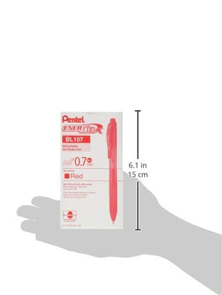 Pentel Energel-BL107-BX Tip Retractable Pen, 0.7 mm - Red (Pack of 12)