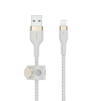 Belkin BoostCharge Pro Flex Braided USB Type A to Lightning Cable (2M/6.6FT), MFi Certified Charging Cable for iPhone 14/14 Plus, 13, 12, Pro, Max, Mini, SE, iPad and More - White