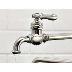KOHLER K-99270-SN Grifo de fregadero de cocina Artifacts para llenar ollas, de un solo orificio, montado en la pared con boquilla extendida de 22 pulgadas, níquel pulido vibrante