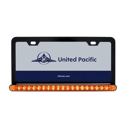 Marco de matrícula negro United Pacific 36476 con barra de luz reflectora de 12" y 19 LED (ámbar/ámbar)