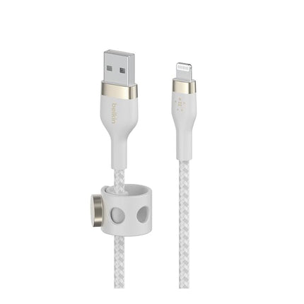 Belkin BoostCharge Pro Flex Braided USB Type A to Lightning Cable (2M/6.6FT), MFi Certified Charging Cable for iPhone 14/14 Plus, 13, 12, Pro, Max, Mini, SE, iPad and More - White