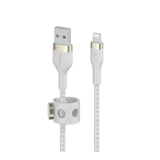 Belkin BoostCharge Pro Flex Braided USB Type A to Lightning Cable (2M/6.6FT), MFi Certified Charging Cable for iPhone 14/14 Plus, 13, 12, Pro, Max, Mini, SE, iPad and More - White