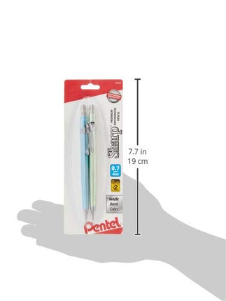 Pentel Sharp Mechanical Pencil (0.7mm) Metallic Barrels, Assorted Barrel Colors, 2-Pk (P207MBP2)