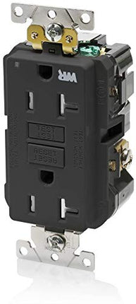 Leviton G5262-WTE 15A-125V Extra-Heavy Duty Industrial Grade Weather/Tamper-Resistant Duplex Self-Test GFCI Receptacle, Black, 15-Amp