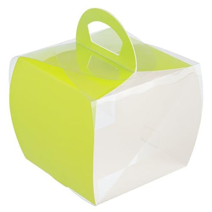 Restaurantware-4 Inch x 4.25 Inch Cupcake Boxes, 100 Disposable Cupcake Display Boxes - with Handle, Geometric Line Accent, Clear Plastic Single Cupcake Containers, for Weddings Or Birthdays