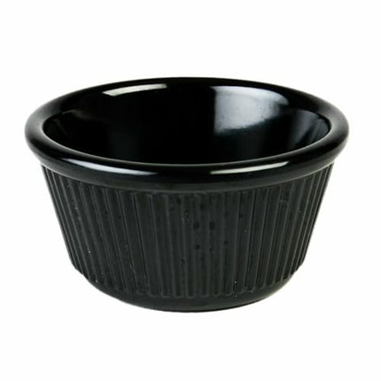 FSE ML532BL1 Ramekin, 4 oz. Capacity, 3-3/8" Dia., Round, Fluted, Break-Resistant, Dishwasher Safe, BPA Free, Melamine, Black, NSF, Pack of 12