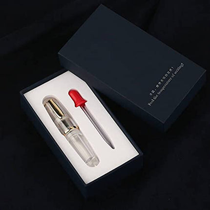 Majohn Q1 Mini Fountain Pen Medium Nib Transparent Eyedropper Filling, Short Resin Pocket Pen Large Capacity