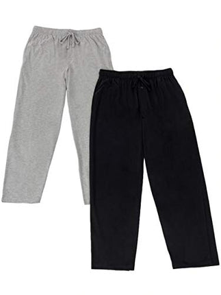 Fruit of the Loom Men's 2-Pack Jersey Knit Pajama Pants, Black/Light Grey Heather, Large