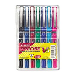 Pilot Precise V5 Stick Rolling Ball Pen, Micro Point, 7 Assorted Barrel/Ink Colors, 7 per Pack (26015)