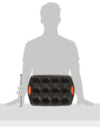 Molde antiadherente Rachael Ray Oven Lovin' para 12 magdalenas y cupcakes, naranja