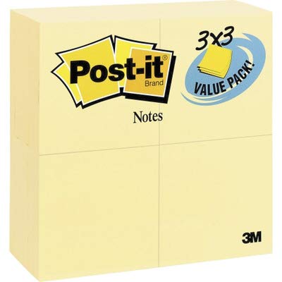 Post-it Notes, 3 in x 3 in, 24 Sticky Notes Pads, 100 Sheets per Pad, The Iconic Canary Yellow Note, School Supplies and Oﬃce Products