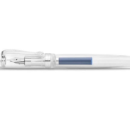 Kaweco STUDENT Transparent Fountain Pen I Premium Acrylic Fountain Pen for Ink Cartridges I Nostalgic Fountain Pen in Transparent with Silver Details I Student Pen 16 cm I Nib: BB (Extra Broad)