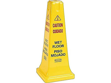 Cône de sécurité commercial multi-langues Rubbermaid avec inscription « Attention Sol Glissant », 65,4 cm, jaune (FG627777YEL)