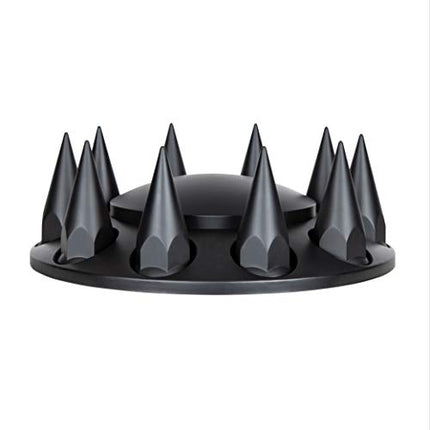 United Pacific 10341 Axle Hub Cover, Front, Matte Black, Dome, with 33mm Spike Thread-On Nut Cover
