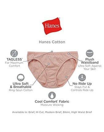 hanes Women's n's Cotton Hi-Cut Underwear, 10-Pack, Assorted-10 Pack, 10