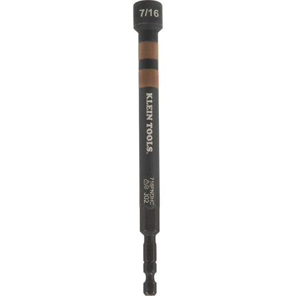 Klein Tools 716PNDHC 7/16-Inch Magnetic Color-Coded Power Nut Driver, SAE, Impact-Rated Hollow Nut Driver with 5-Inch Extended Reach Shaft