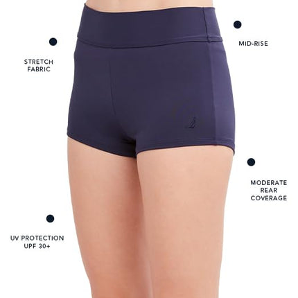 Nautica Women's Standard Mid-Rise Flattering Wide Waistband Boy Leg Bikini Bottom Swimsuit, Deep Sea Navy, X-Large