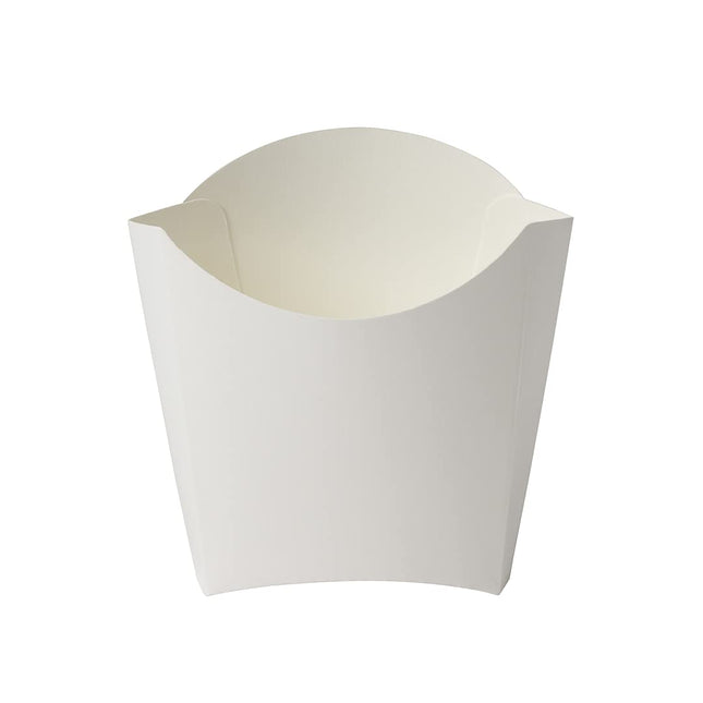 Bio Tek 4.5 x 3.2 x 3.9 Inch French Fry Cup, 100 Disposable Snack Cups - Stackable, Sustainable, White Paper 3 Ounce Fry Holder, for Fries, Onion Rings, Popcorn, or Cookies - Restaurantware