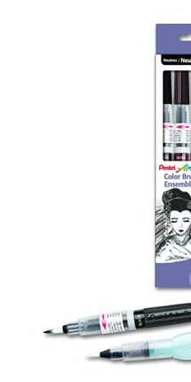 Pentel Arts Color Water Brush Box Set, Black/Grey/Sepia/Aquash (GFLFRHBP)