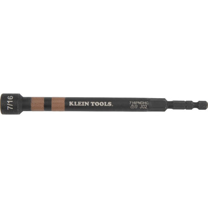 Klein Tools 716PNDHC 7/16-Inch Magnetic Color-Coded Power Nut Driver, SAE, Impact-Rated Hollow Nut Driver with 5-Inch Extended Reach Shaft