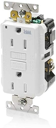 Leviton G5262-WTW 15A-125V Extra-Heavy Duty Industrial Grade Weather/Tamper-Resistant Duplex Self-Test GFCI Receptacle, White, 15-Amp