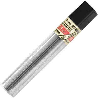 Recambio de minas Pentel Super Hi-Polymer, 0.5mm, Fino, 2H, 144 minas (C505-2H), Gris