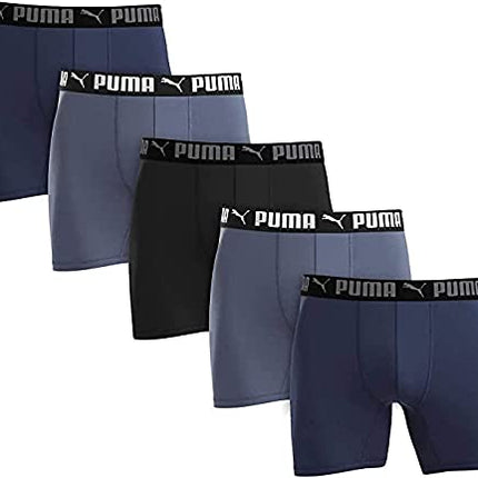 PUMA Men's Microfiber Boxer Brief, 5-Pack - Blue, 