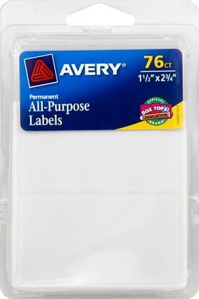 Avery All-Purpose Labels, 1.5 x 2.75 Inches, White, Pack of 76 (6117)