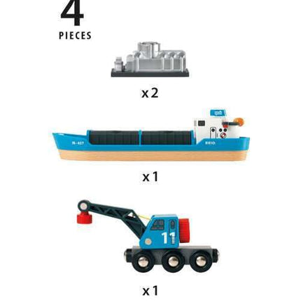 BRIO World Harbour Freight Ship Boat and Crane for Kids Age 3 Years Up - Wooden Railway Accessories & Add Ons