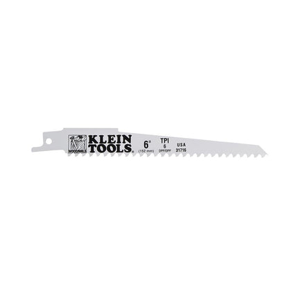 Klein Tools 31716 Bi-Metal Reciprocating Saw Blade for General Rough-in and Wood with Nails, 6 TPI, 6-Inch, 5-Pack