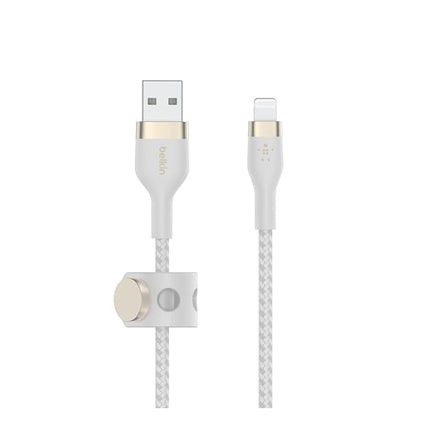 Belkin BoostCharge Pro Flex Braided USB Type A to Lightning Cable (2M/6.6FT), MFi Certified Charging Cable for iPhone 14/14 Plus, 13, 12, Pro, Max, Mini, SE, iPad and More - White