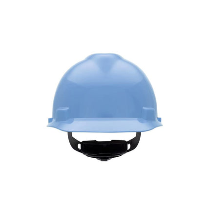 MSA 495853 V-Gard Cap Style Safety Hard Hat with Fas-Trac III Ratchet Suspension | Polyethylene Shell, Superior Impact Protection, Self Adjusting Crown Straps - Standard Size in Robin's Egg Blue