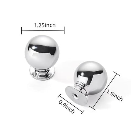 CABDM 2 Pack 1-1/4 Inch Solid Polished Chrome Cabinet Knobs - Large Heavy Duty Drawer Pulls for Kitchen Hardware, Vintage Ball Style