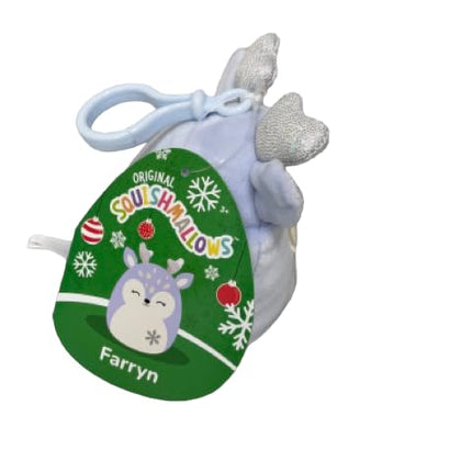 Squishmallows Official KellyToy Christmas 2023 Holiday Clip-on 3.5-inch Plush (Farryn Fawn Reindeer)