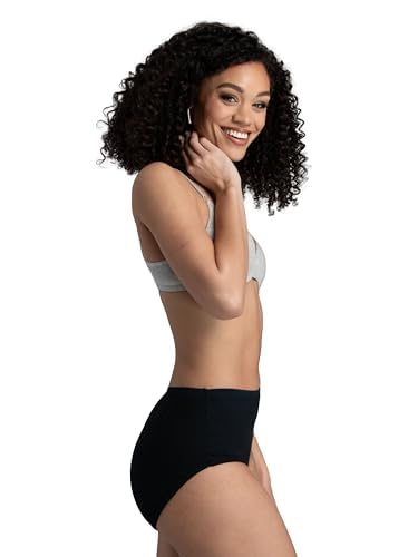 Fruit of the Loom Ropa Interior de Algodón Eversoft para Mujer, Paquetes Múltiples, Sin Etiqueta y Transpirable, Disponible en Tallas Grandes, Bragas-Negro, 10