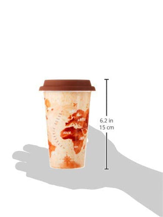 De'Longhi Hot Coffee Travel Mug Ceramic Thermal Double Wall + Silicone Lid, 10 oz, Adventurer Theme