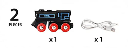BRIO World Rechargeable USB Train Engine – Battery Powered Toy Locomotive with Lights & Sounds, Includes Mini USB Cable, Compatible with BRIO World Wooden Railway Sets, Kids Age 3 Years and Up