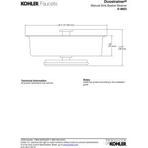 KOHLER K-8803-SN Colador de cesta Duostrainer, níquel pulido vibrante