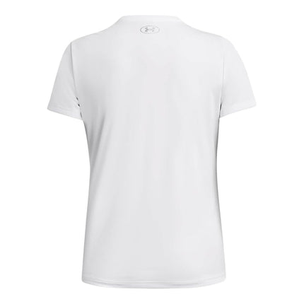 Under Armour Women's Velocity Solid Short Sleeve V Neck T Shirt, (100) White / / Metallic Silver, XS